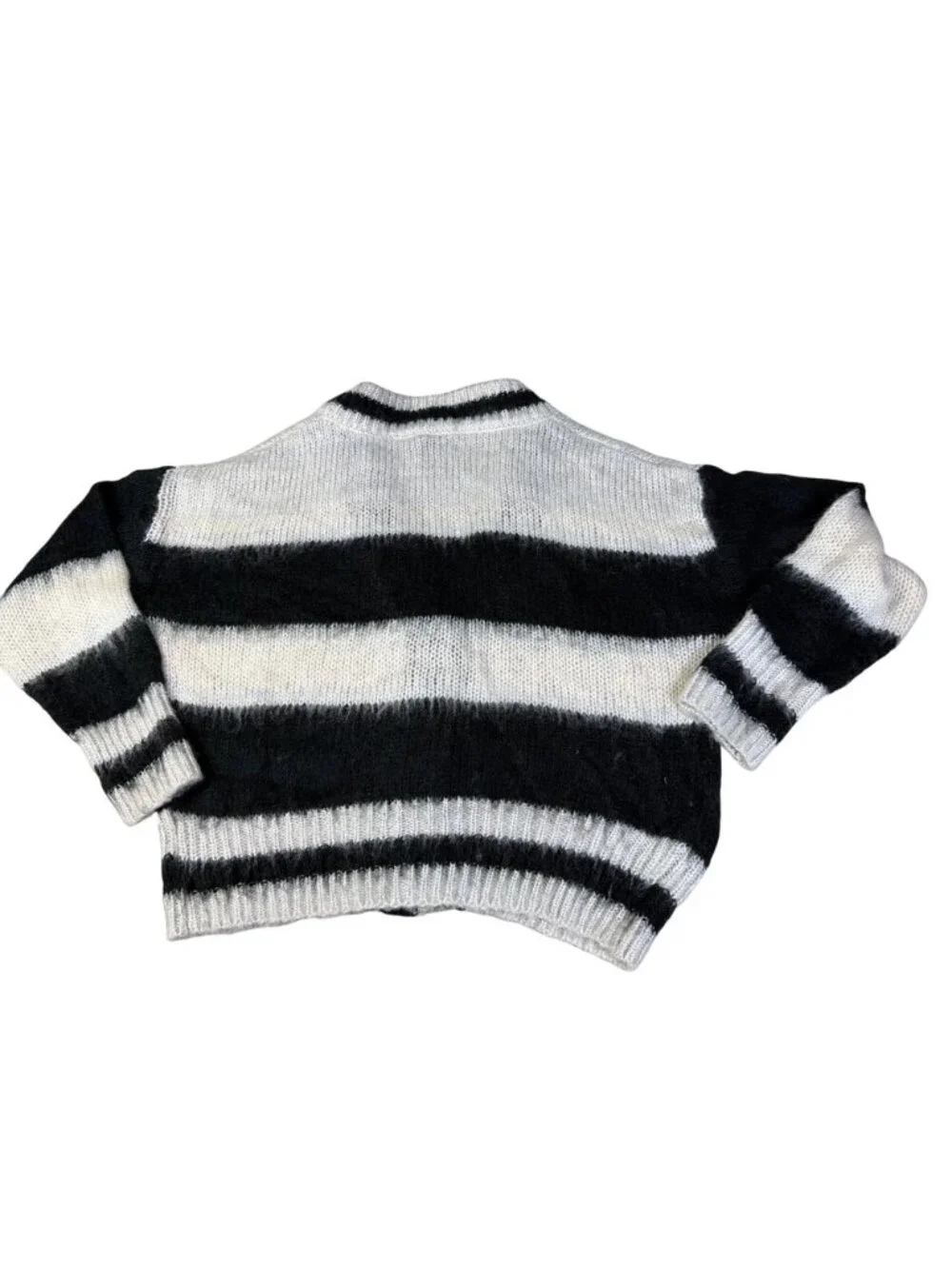 Steve Madden Black & White Striped Knit Cardigan Sweater L